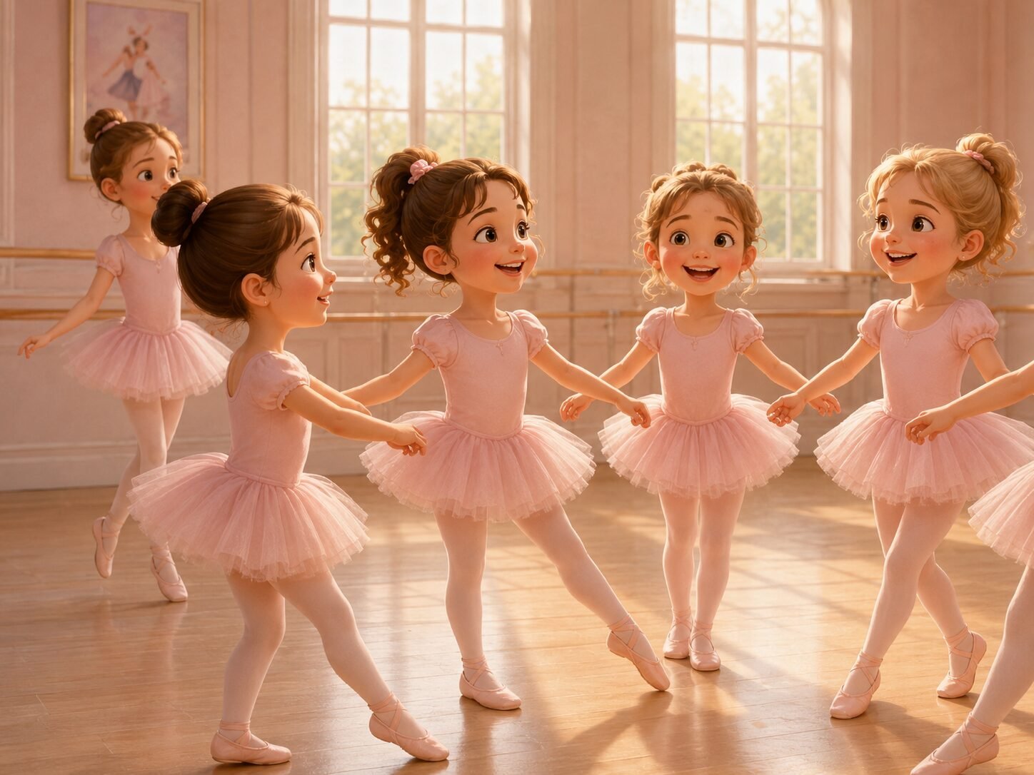Kleine Ballerinas im sonnigen Tanzsaal